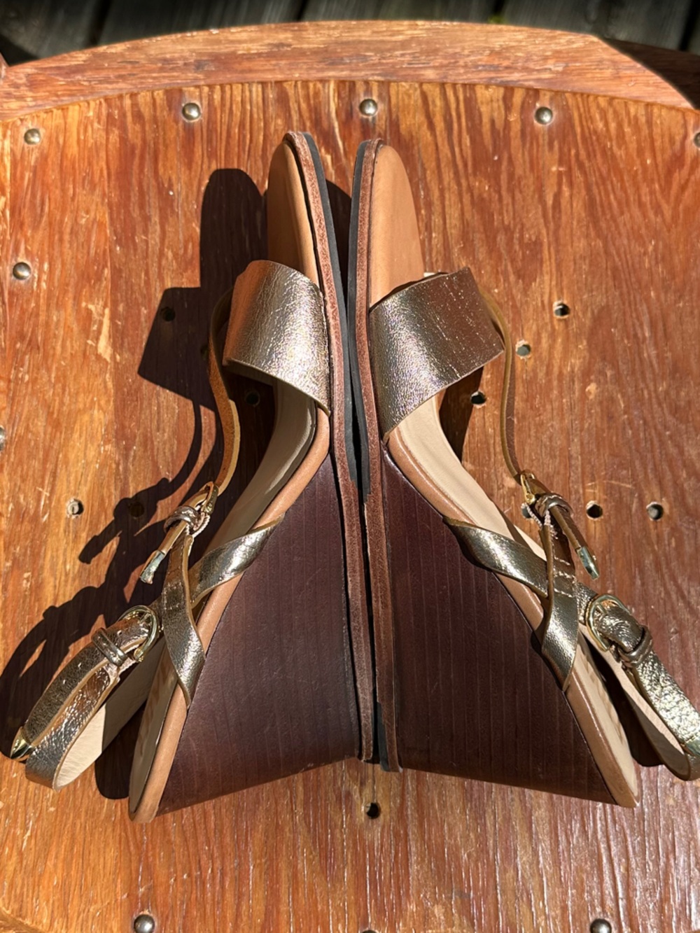 Frye Rachel Metallic Buckle Wedge Sandals - Picture 8 of 16